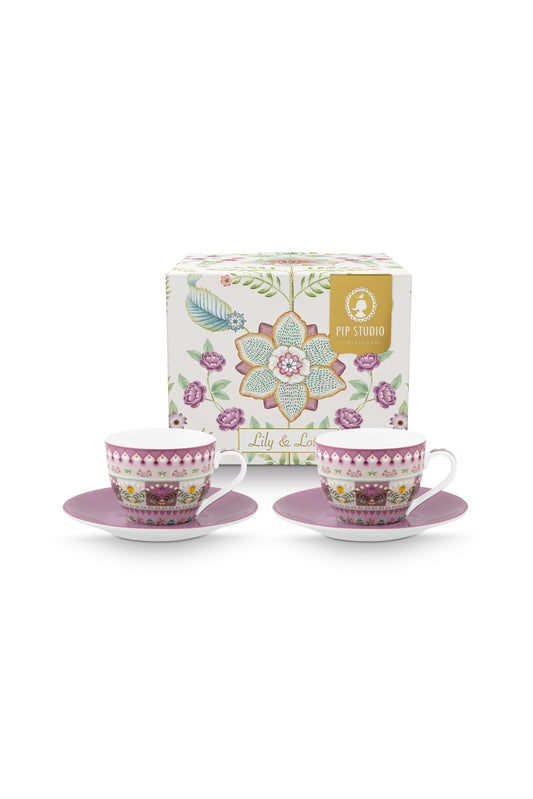 Gift Set of 2 Espresso Cups and Saucers Lily & Lotus 120ml