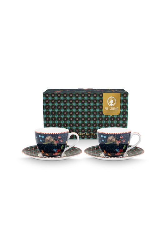 Gift Set of 2 Espresso Cups and Saucers Berry Blues 120ml
