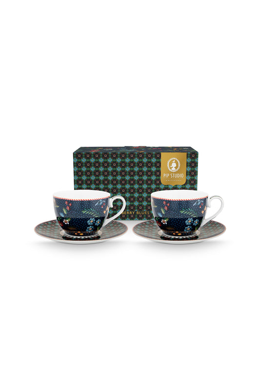 Gift Set of 2 Cups and Saucers Berry Blues 280ml