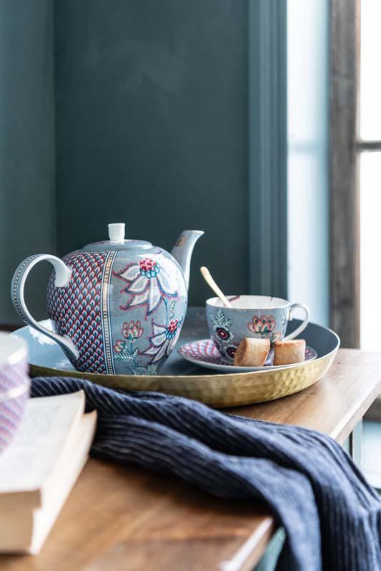 Tea Pot Large Flower Festival Light Blue 1.6ltr