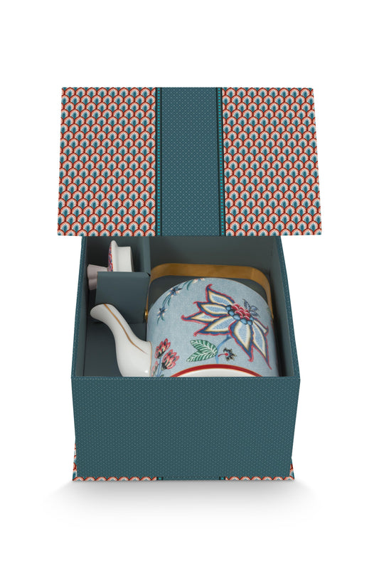 Giftset Teapot Oriental Flower Festival Blue 1 ltr
