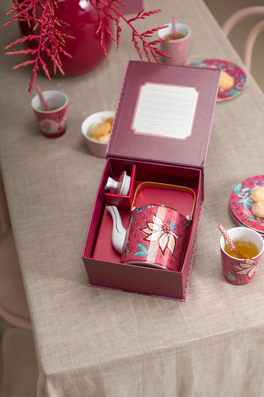 Giftset Teapot Oriental Flower Festival Dark Pink 1 ltr