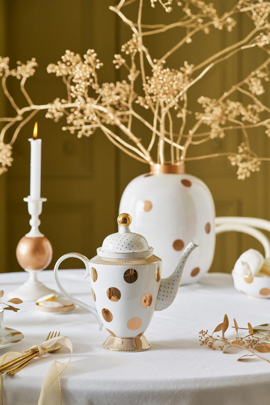 Teapot Dot Delight White-Gold 1.25ltr