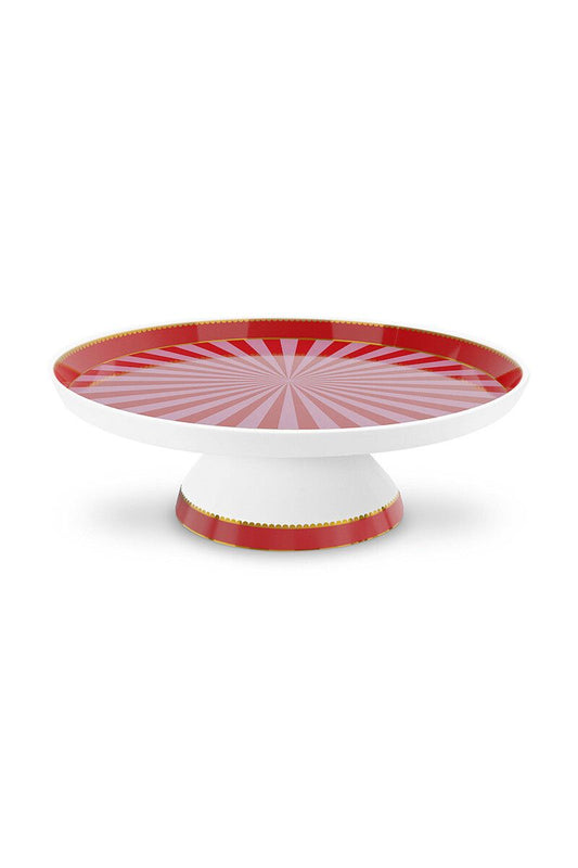 Cake Stand Love Birds Stripes Red-Pink 24cm