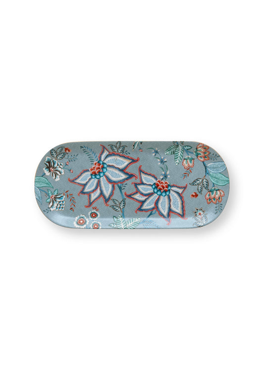 Cake Tray Rectangular Flower Festival Light Blue 33.3x15.5cm