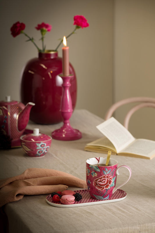 Plate Sugar & Creamer Flower Festival Scallop Dark Pink 25x12cm