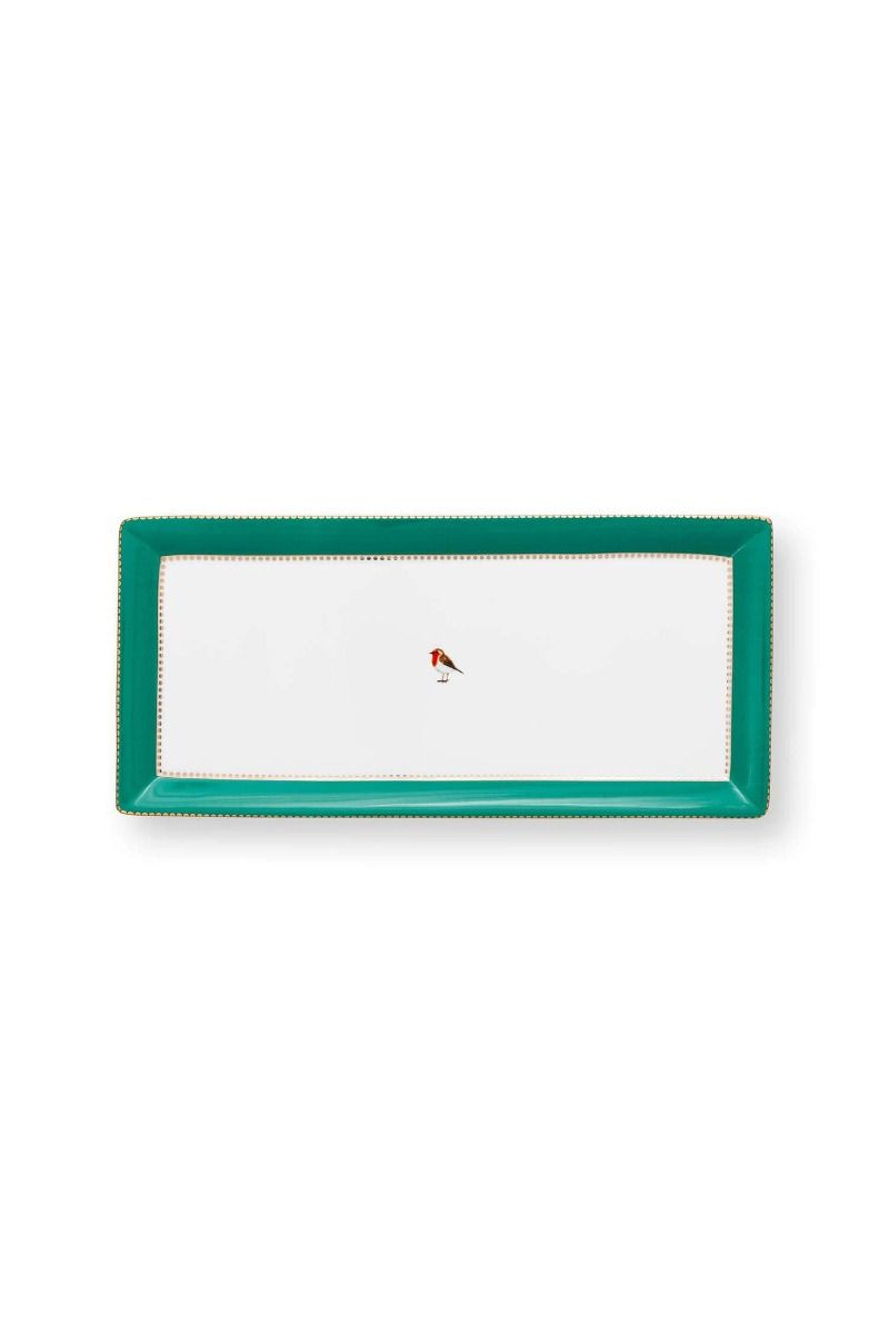 Serving Platter Rectangular Love Birds Emerald 33.3x15.5cm