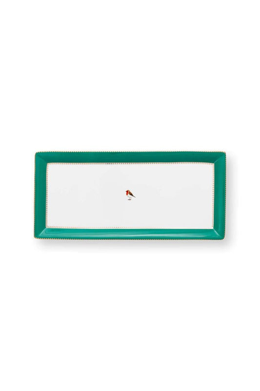 Serving Platter Rectangular Love Birds Emerald 33.3x15.5cm