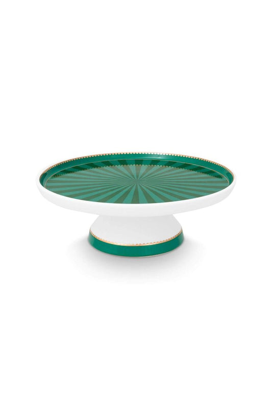 Cake Stand Love Birds Stripes Emerald-Green 24cm