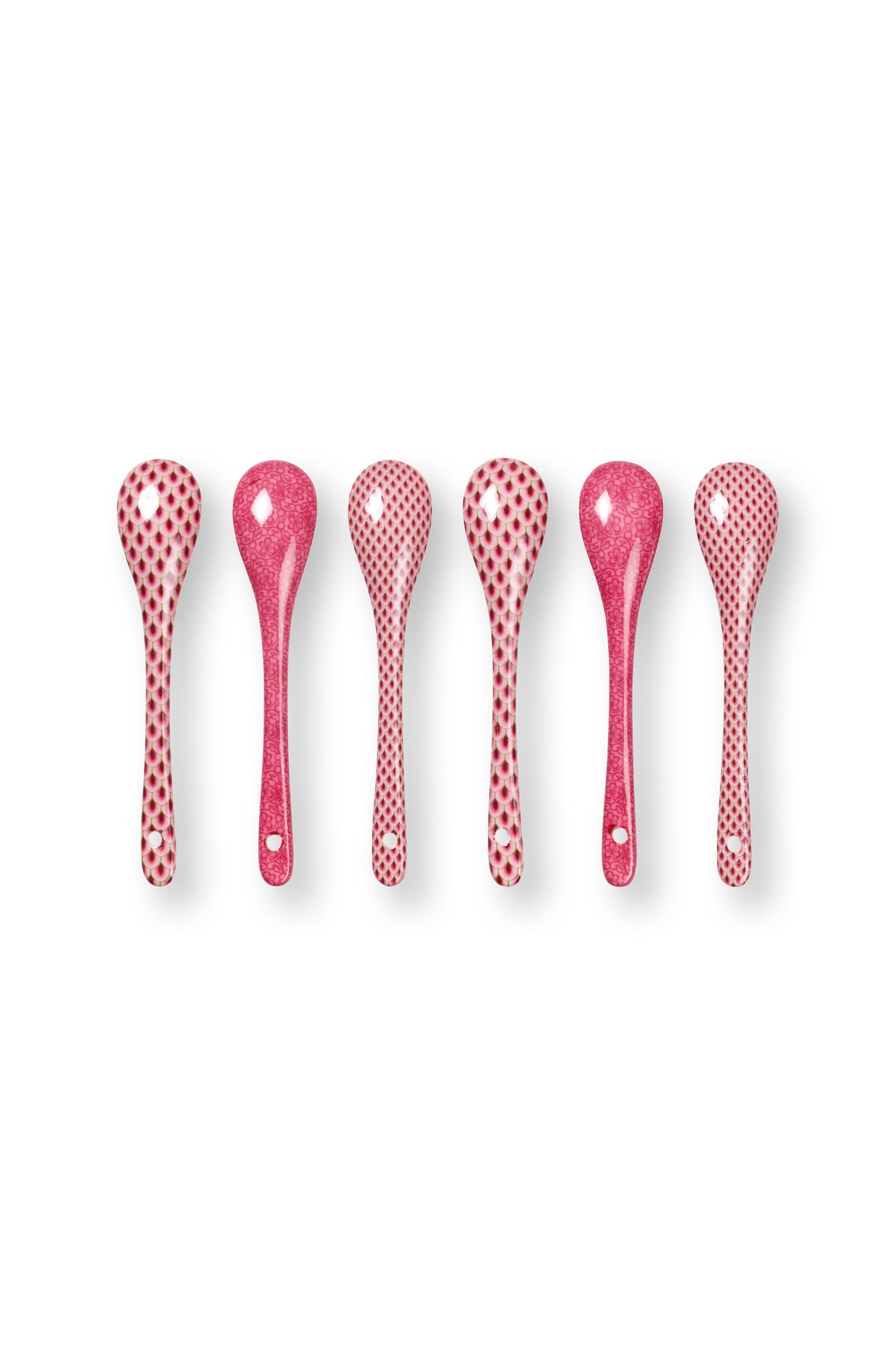 Gift Set of 6 Spoons Oriental Flower Festival Dark Pink 13cm