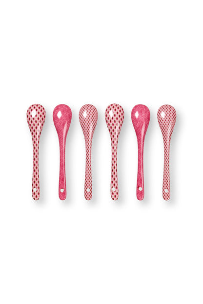 Gift Set of 6 Spoons Oriental Flower Festival Dark Pink 13cm