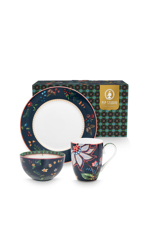 Breakfast Set of 3 Berry Blues