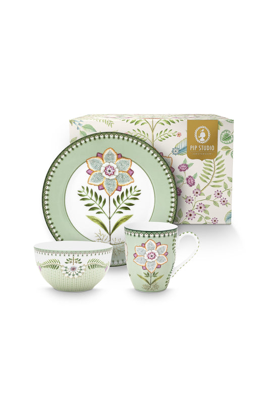 Gift Set of 3 Breakfast Set Lily & Lotus Light Green