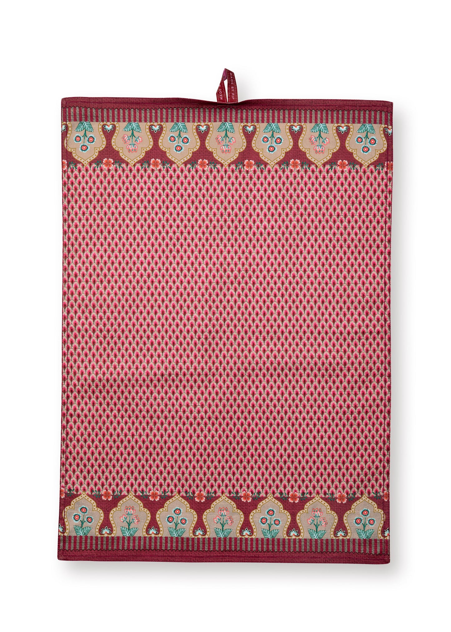 Tea Towel Flower Festival Scallop Dark Pink 50x70cm