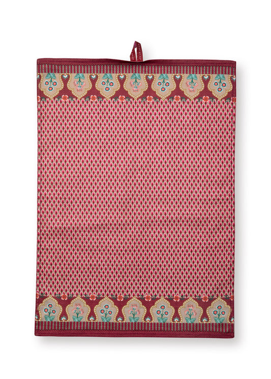 Tea Towel Flower Festival Scallop Dark Pink 50x70cm