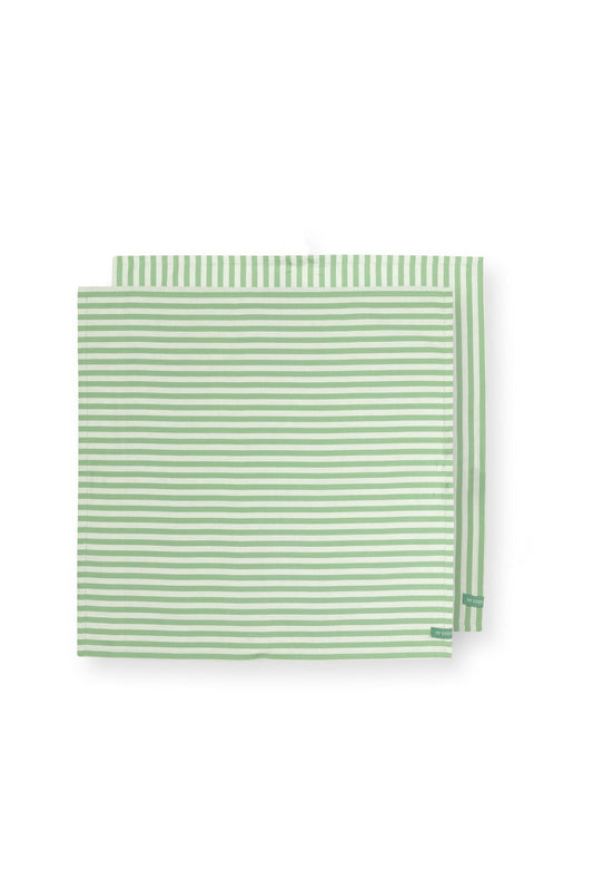 Gift Set of 2 Tea Towels Stripes Light Green 65x65cm
