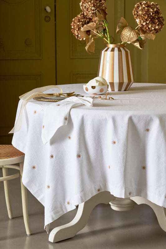 Tablecloth Embroidery Stars Gold 160x250cm