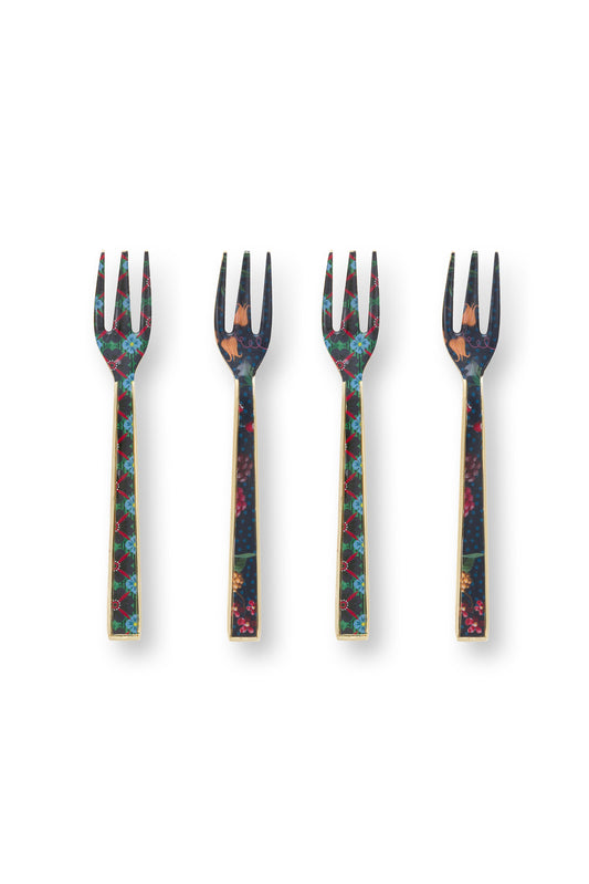 Gift Set of 4 Cake Forks Enamelled Berry Blues 14.5cm