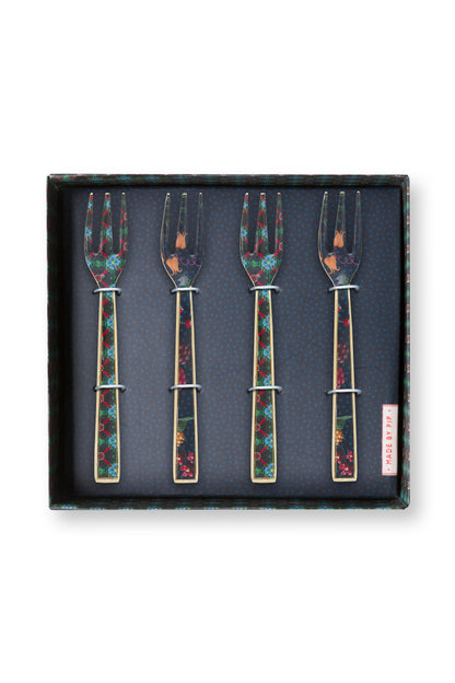 Gift Set of 4 Cake Forks Enamelled Berry Blues 14.5cm