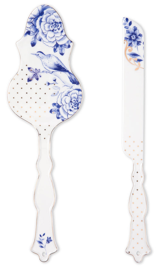 Gift Set of 2 Cake Knife Cake Server Royal White