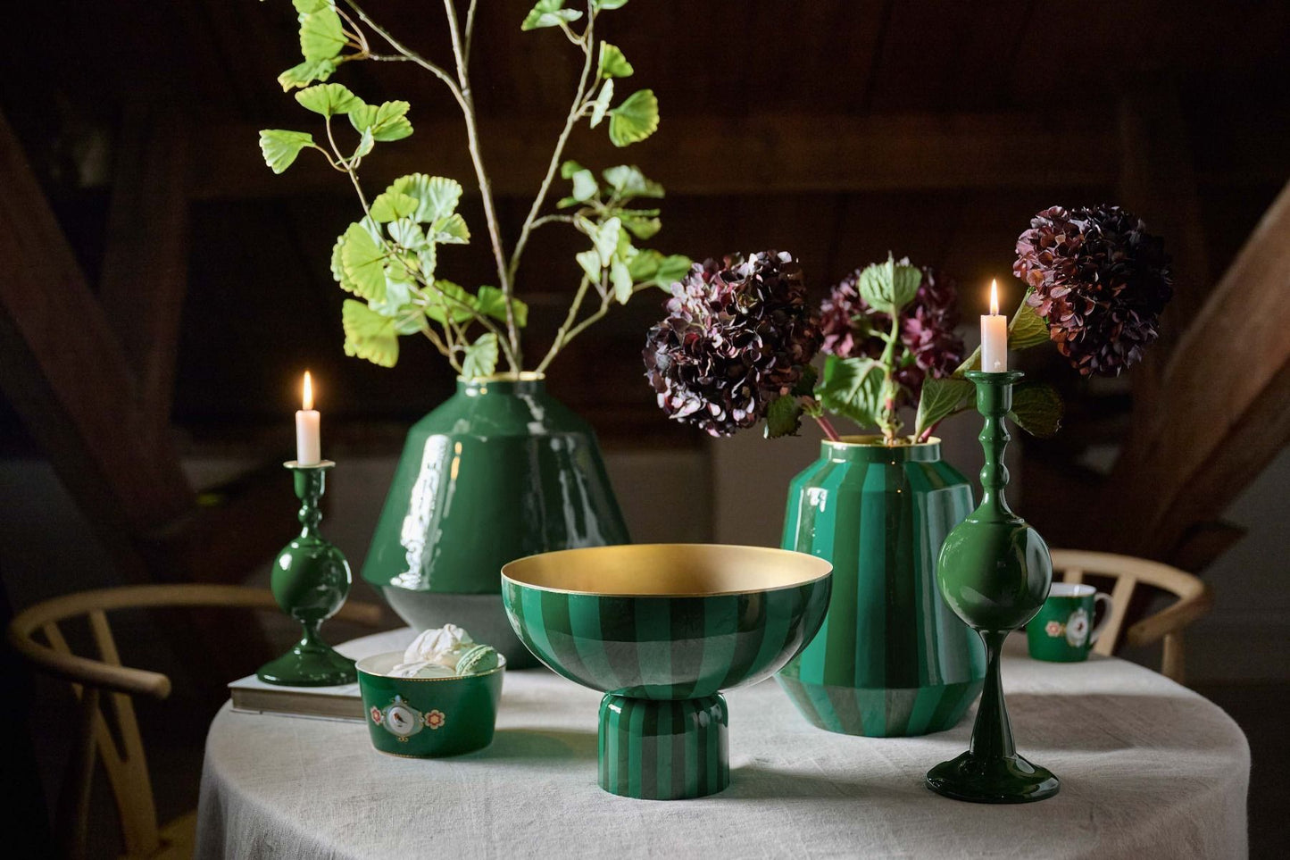 High Tray Metal Stripes Green 30x20cm