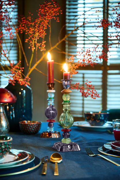 Glass Candle Holder Bead Green-Blue 29cm