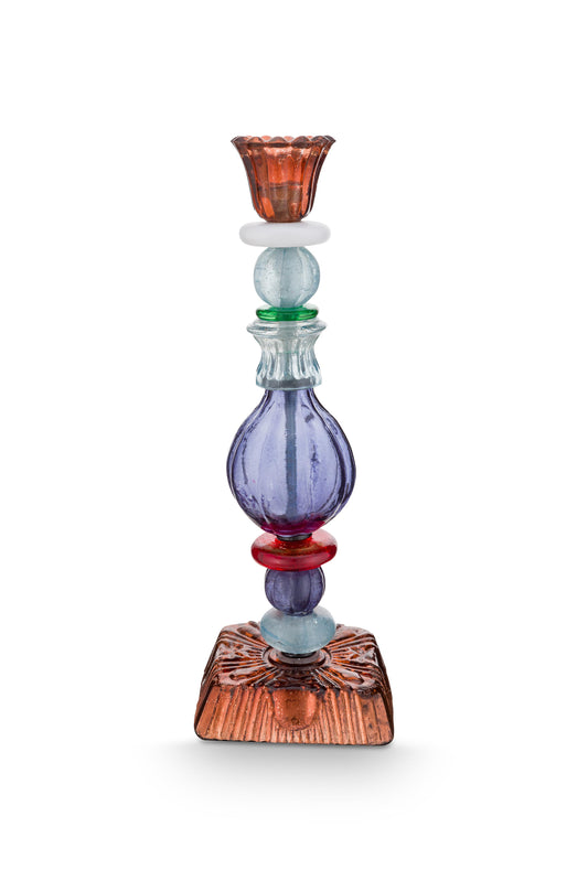 Glass Candle Holder Bead Blue 28cm