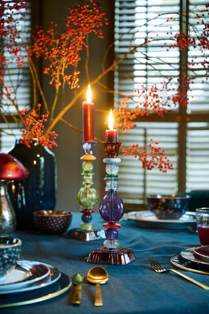 Glass Candle Holder Bead Blue 28cm