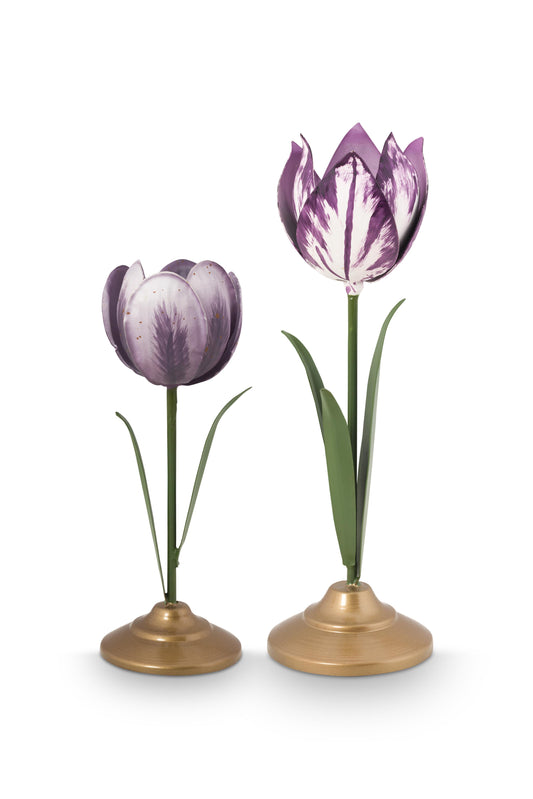Gift Set of 2 Tulip Candle Holders Metal Lilac