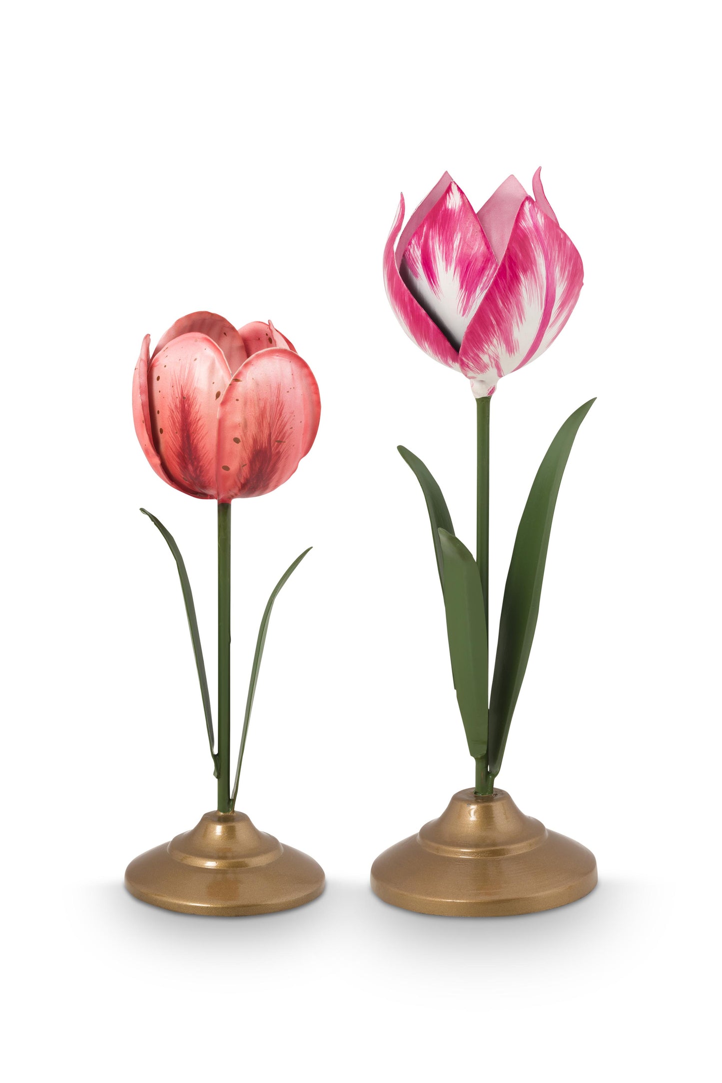 Gift Set of 2 Tulip Candle Holders Metal Pink