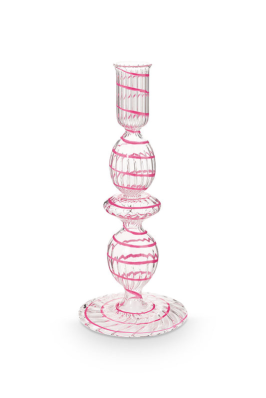 Candle Holder Glass Swirl Pink S 20cm