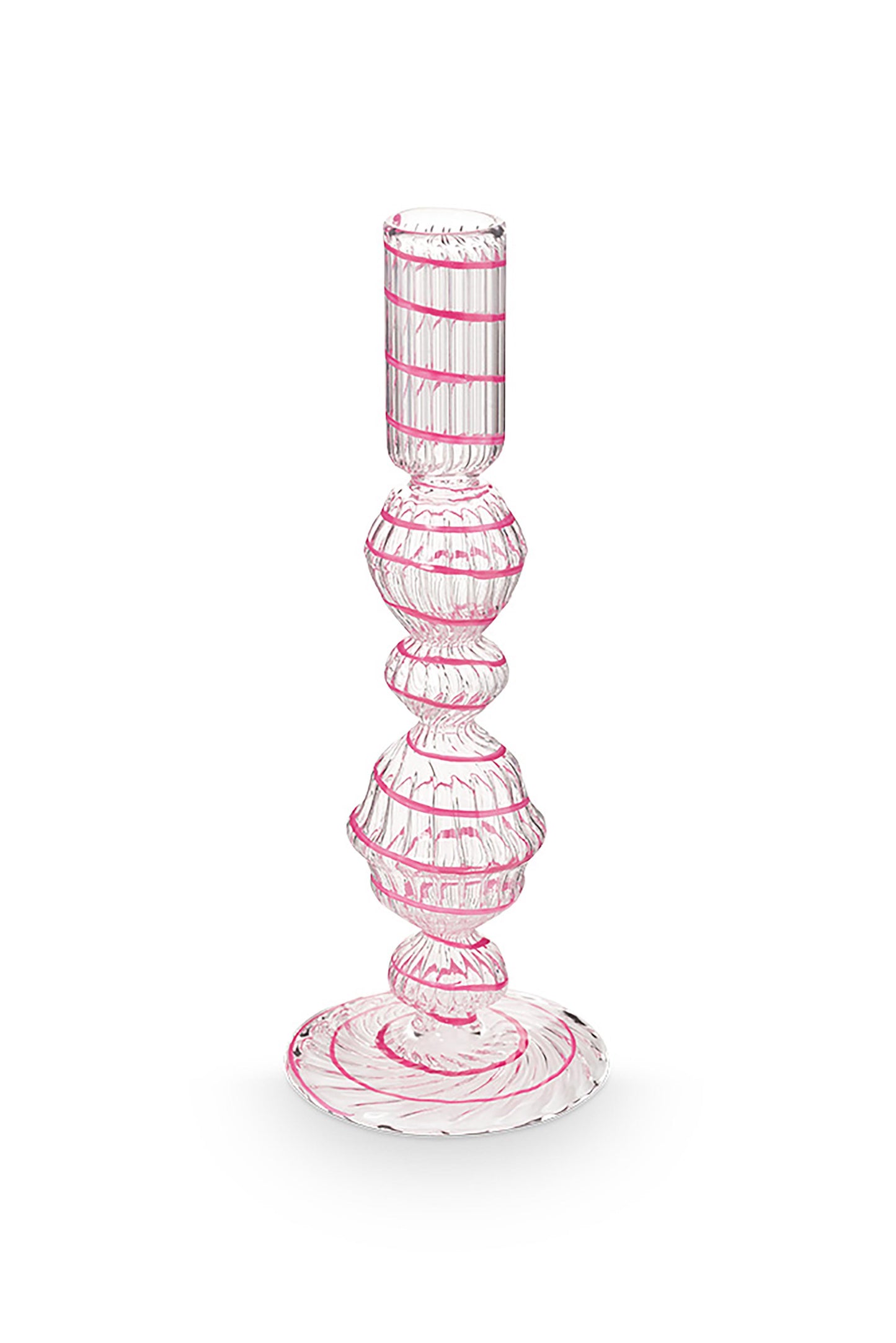 Candle Holder Glass Swirl Pink M 22cm