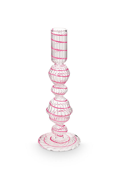 Candle Holder Glass Swirl Pink M 22cm
