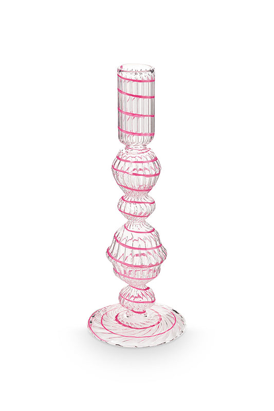 Candle Holder Glass Swirl Pink M 22cm