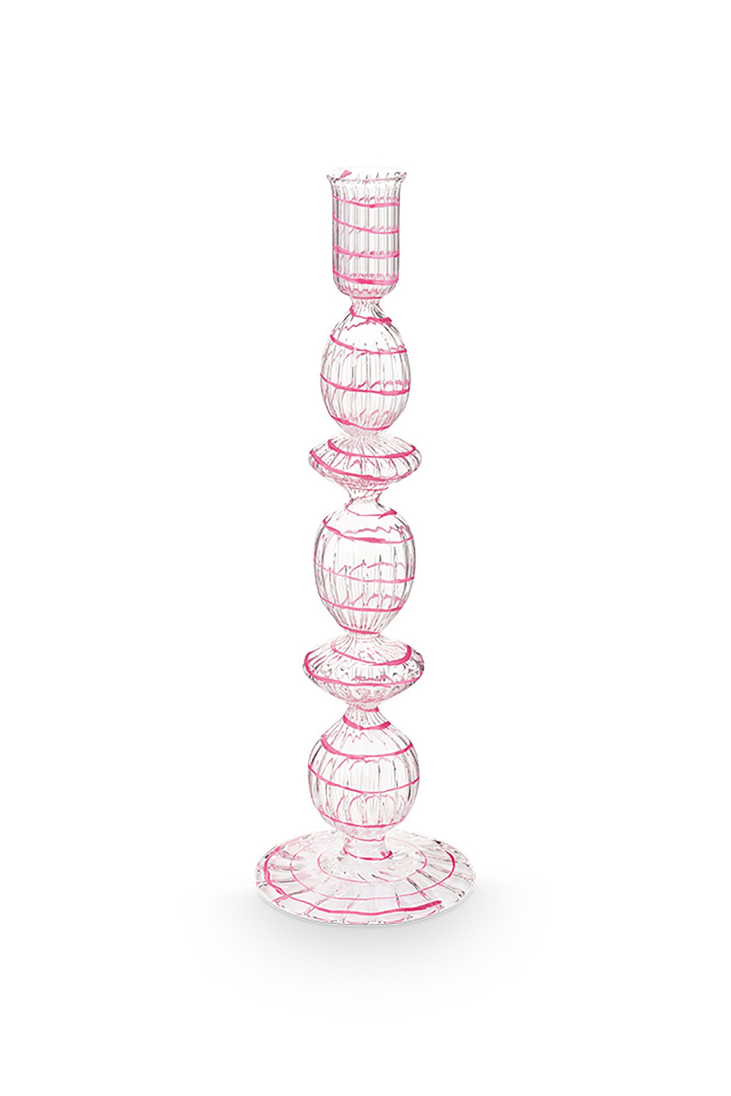 Candle Holder Glass Swirl Pink L 28cm