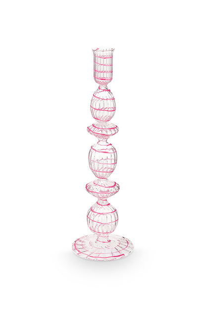 Candle Holder Glass Swirl Pink L 28cm
