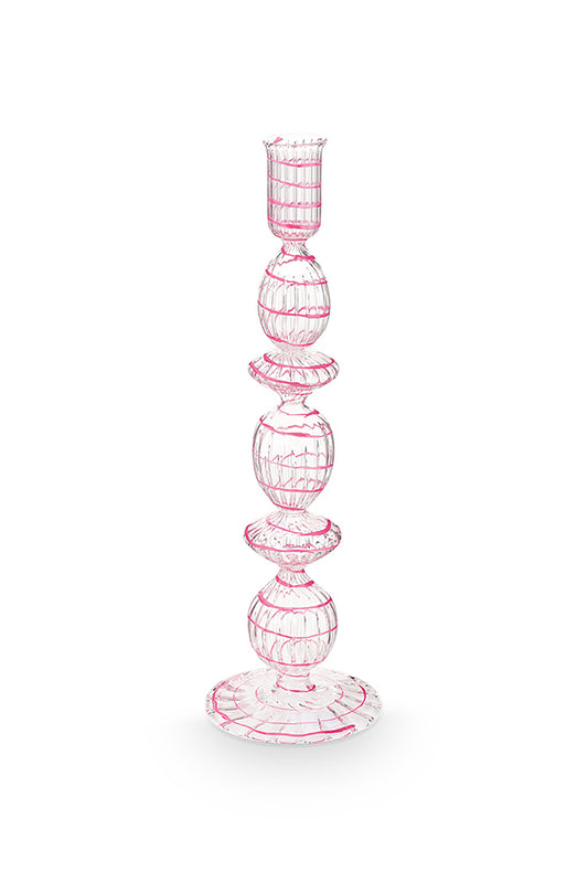 Candle Holder Glass Swirl Pink L 28cm