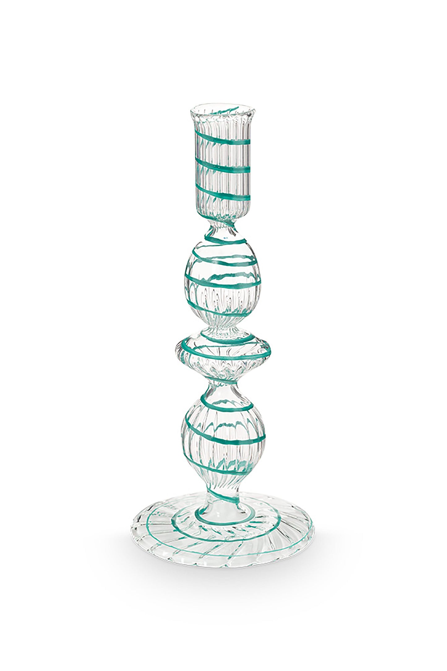 Candle Holder Glass Swirl Light Blue S 20cm