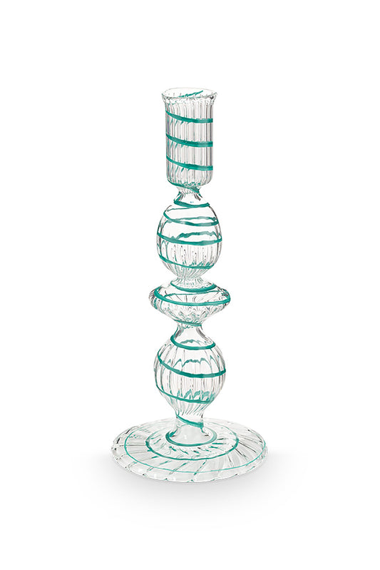 Candle Holder Glass Swirl Light Blue S 20cm