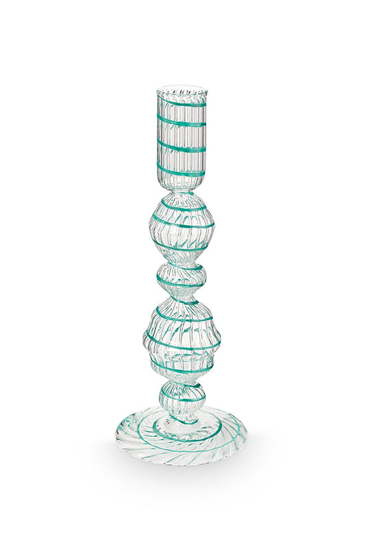Candle Holder Glass Swirl Light Blue M 22cm