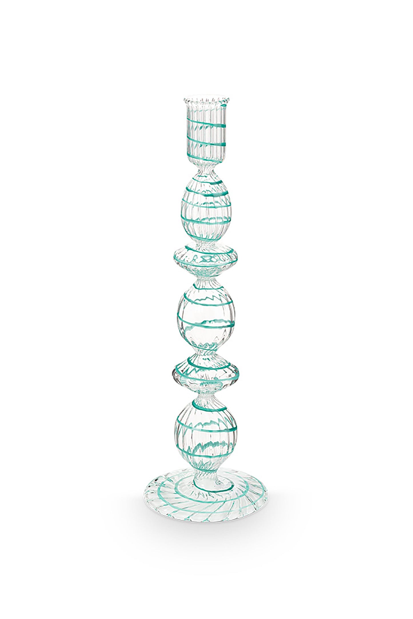 Candle Holder Glass Swirl Light Blue L 28cm