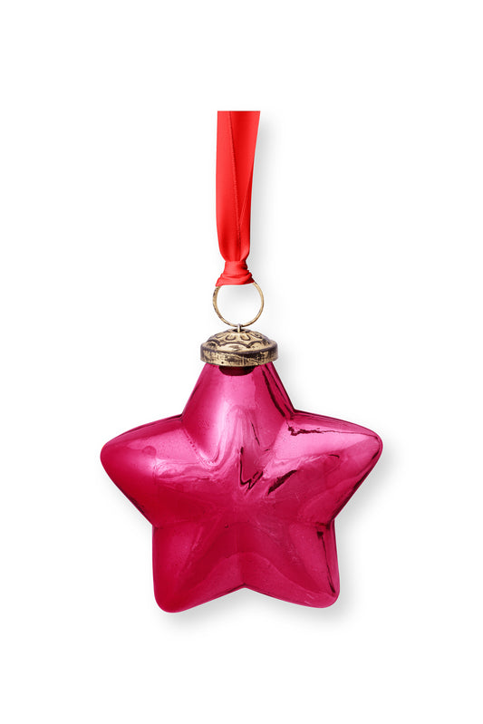 Ornament Glass Star Pink 10cm