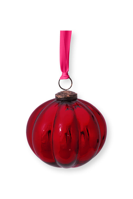 Ornament Glass Stripes Red 10cm
