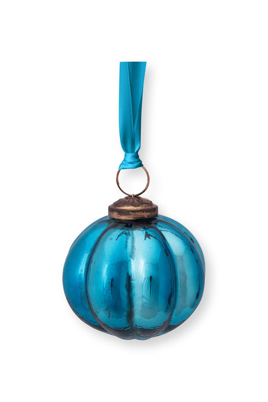 Ornament Glass Stripes Blue 7.5cm