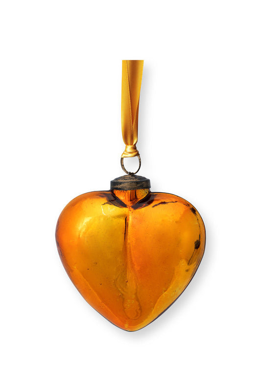Ornament Glass Heart Yellow 12.5cm