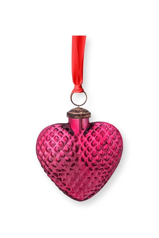 Ornament Glass Heart Pink 10cm