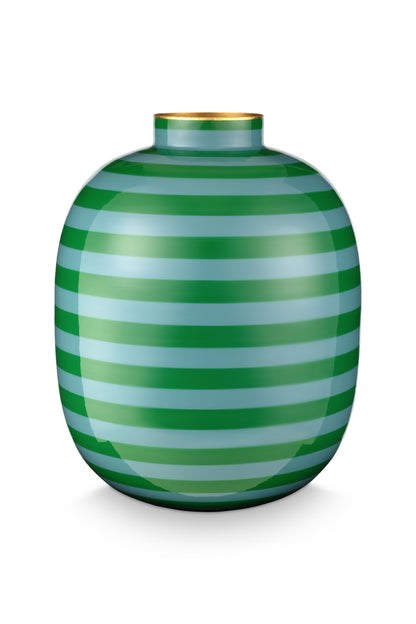 Vase Metal Stripes Green 32cm