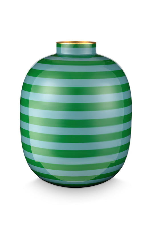 Vase Metal Stripes Green 32cm