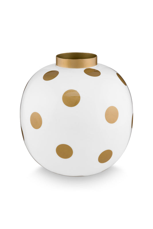 Vase Metal Dots White-Gold 23cm