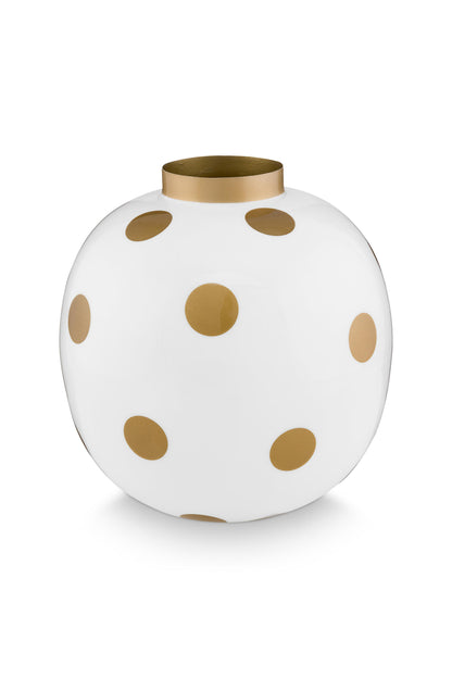 Vase Metal Dots White-Gold 23cm
